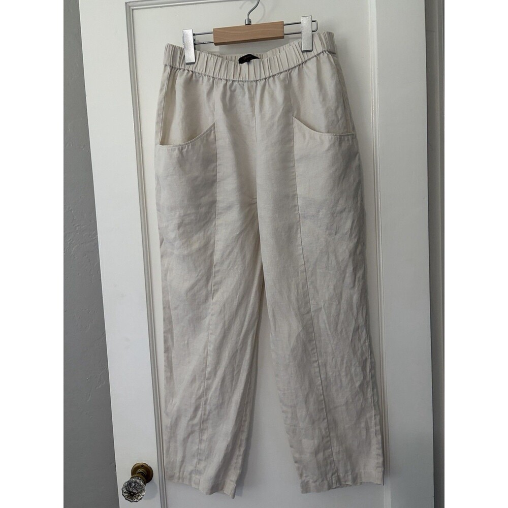 Quince EUC 100% Linen Tapered Ankle Pants Size Small Sand Pull On Lagenlook